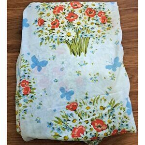 Vintage Queen Muslin Fitted Sheet Butterflies Daisy Floral Bouquet Morgan Jones